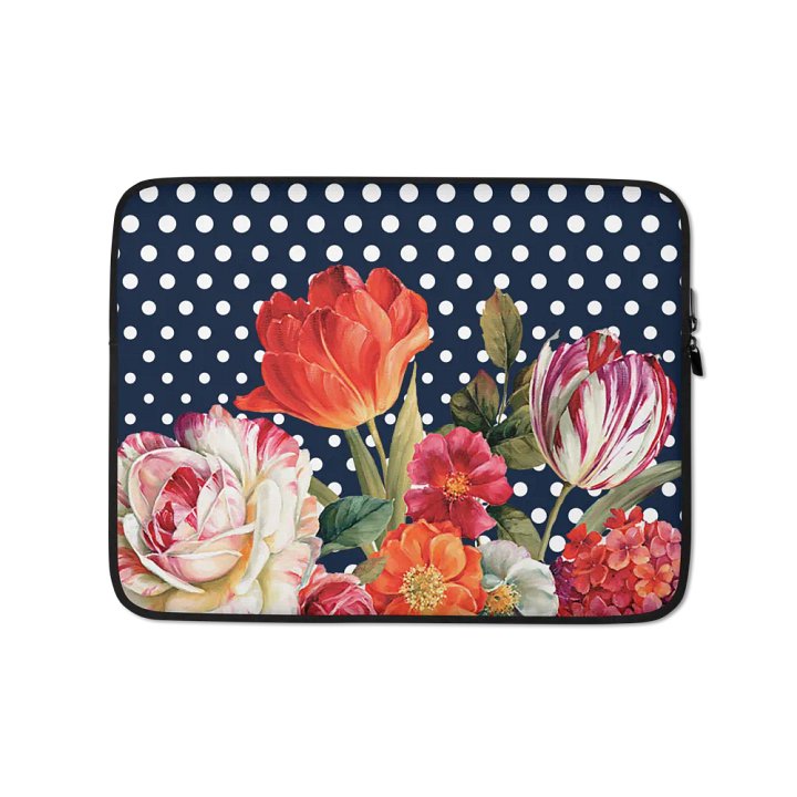 Navy/white Polka Dots Floral Laptop Sleeve product image (1)
