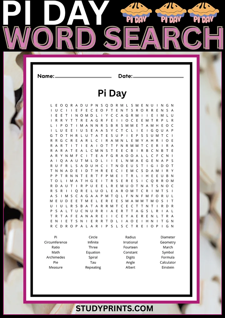 Pi Day Word Search product image (1)