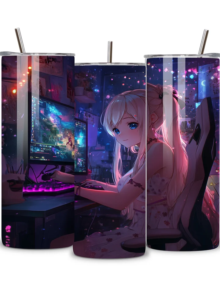 Anime Gamer Girl 20oz Skinny Tumbler with Metal Straw – Vibrant Gaming Setup Design – Double-Walled Insulated Stainless Steel Tumbler Gift for Anime and Gaming Fans (Anime Girl 4) product image (1)