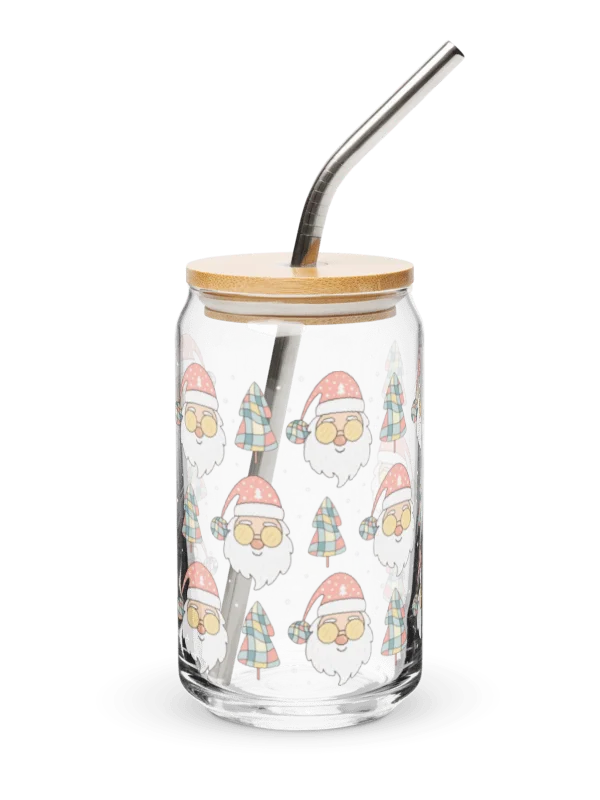 Retro Groovy Santa Claus Christmas Glass Can Sipper 16 oz. product image (4)