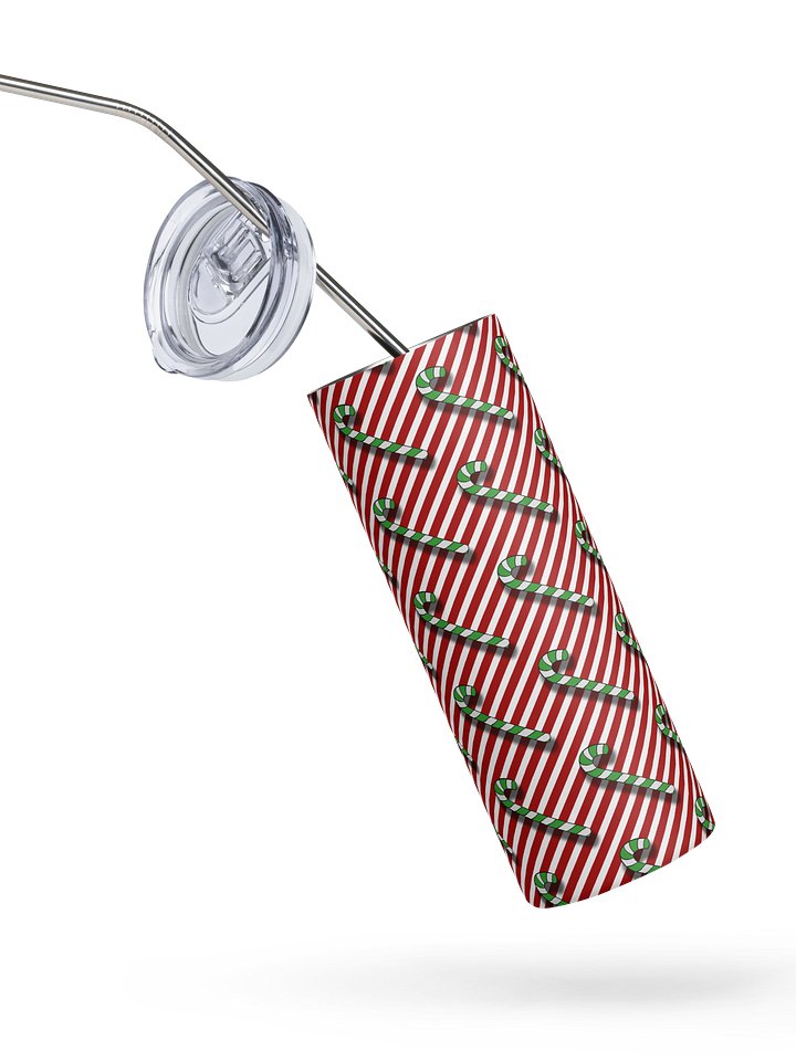 Green Candy Canes on Red Stipe Stainless Steel Tumbler with Straw product image (2)