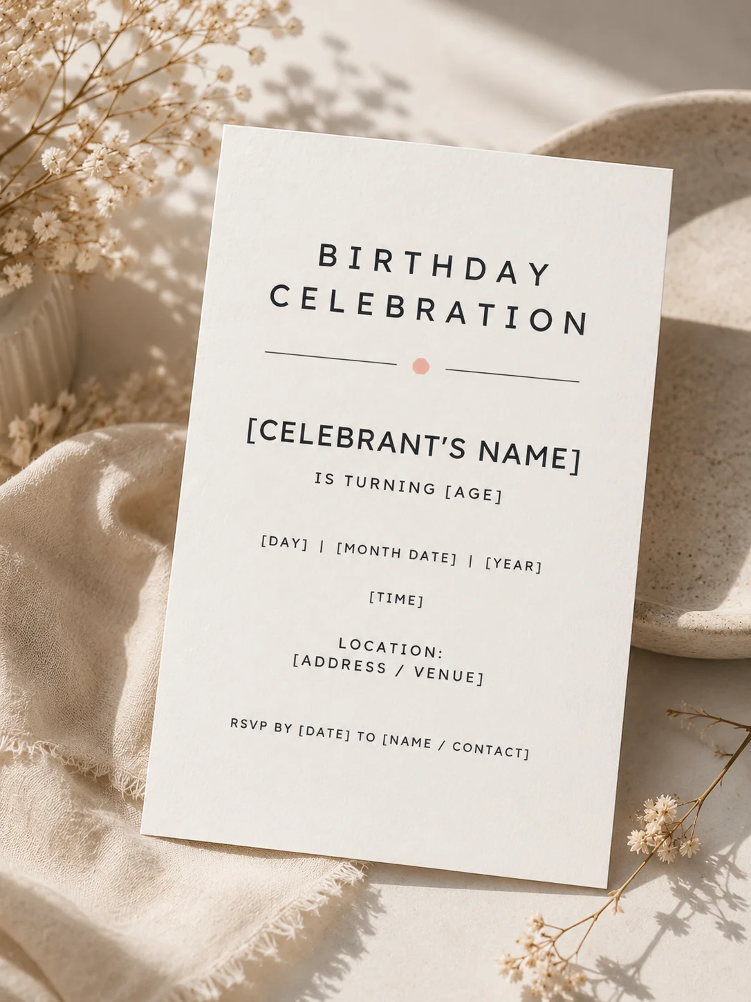 Minimalist Birthday Invitation Template, Editable Modern Party Invite, Printable Simple Invitation, Canva Instant Download Digital product image (1)