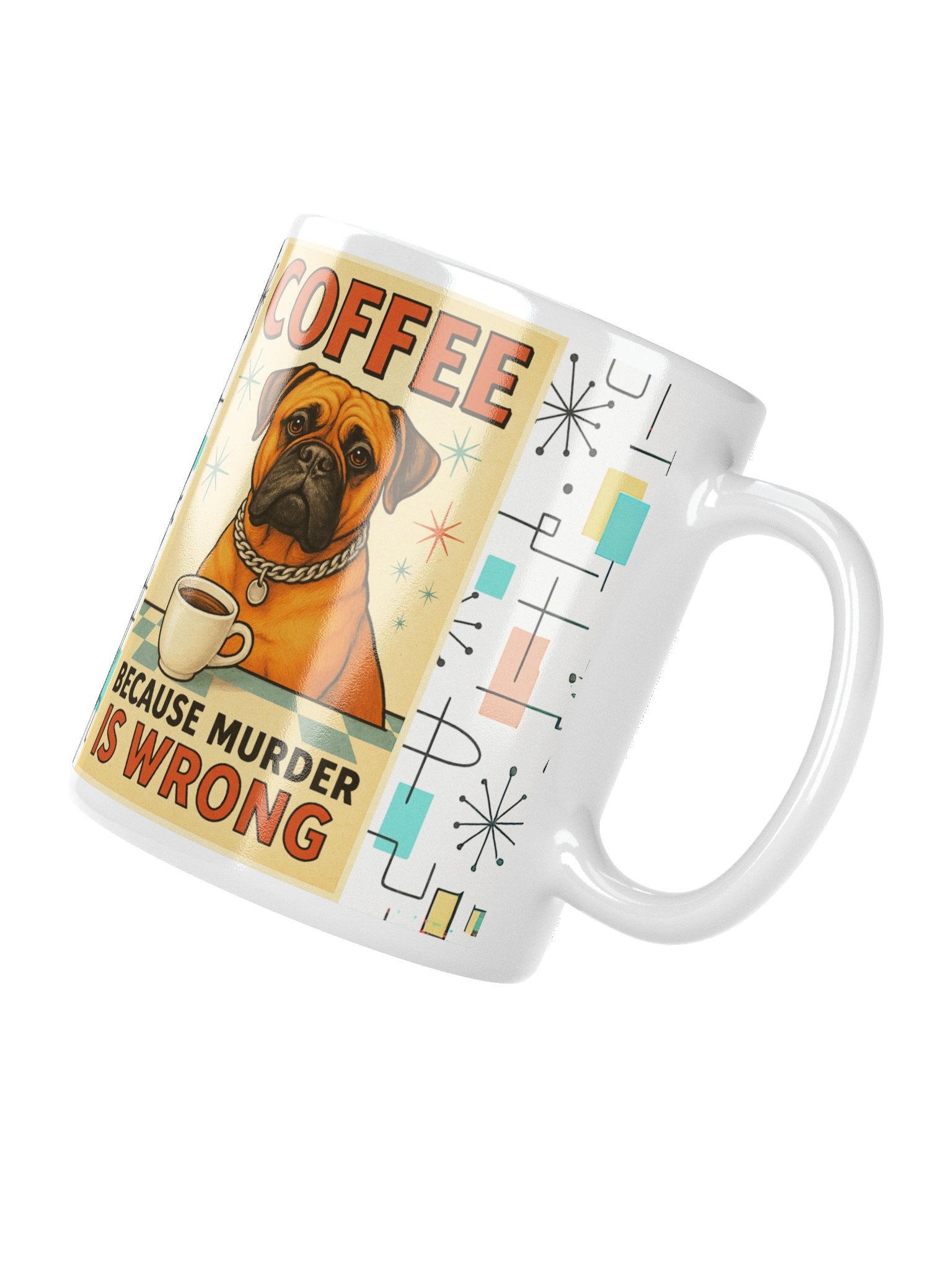 “Coffee Because Murder Is Wrong” Retro Dog Lover Gift | Mid-Century Atomic Style Mug product image (8)