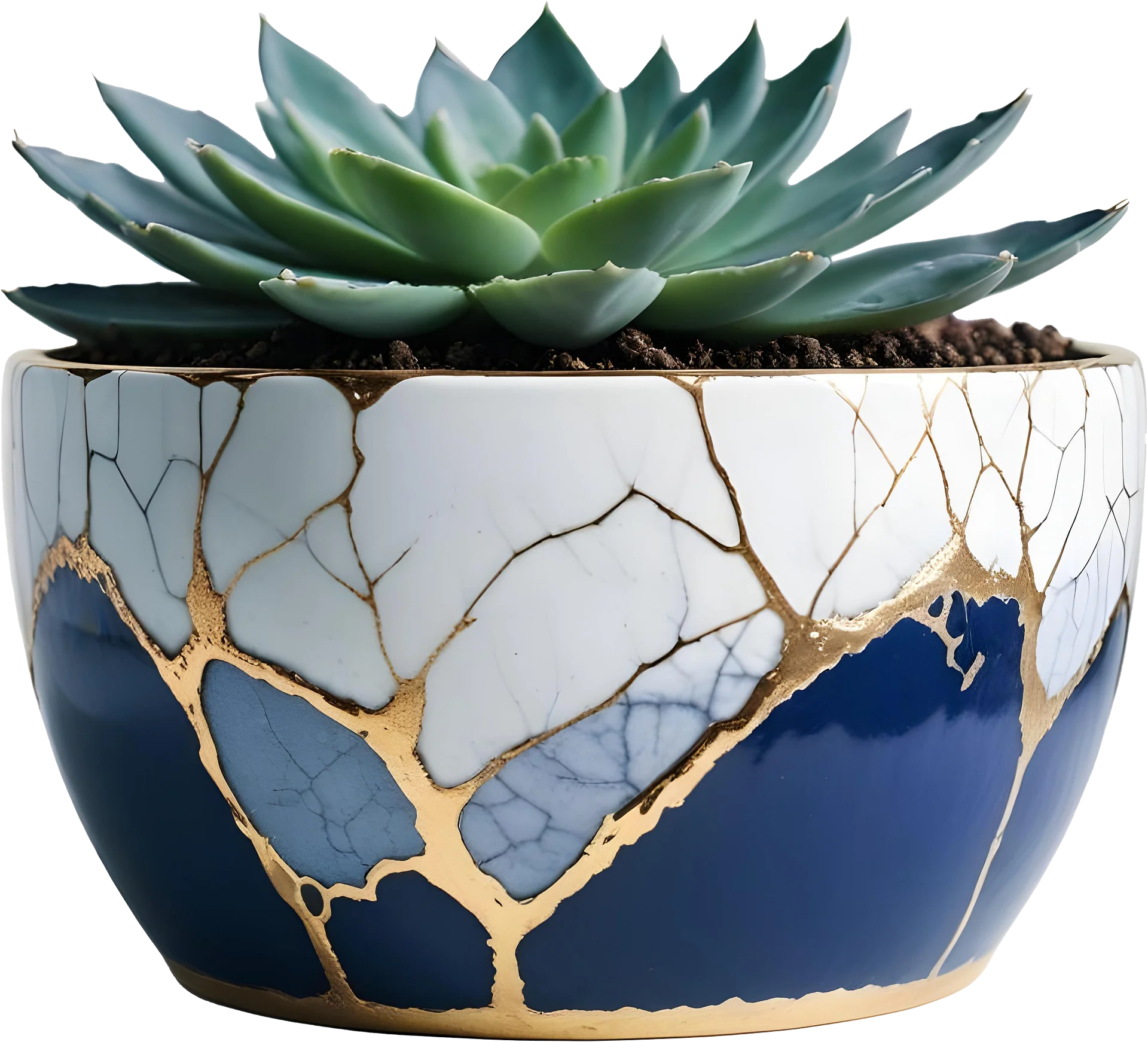 Kintsugi Harmony – Blue and White Ceramic Bowl PNG product image (1)