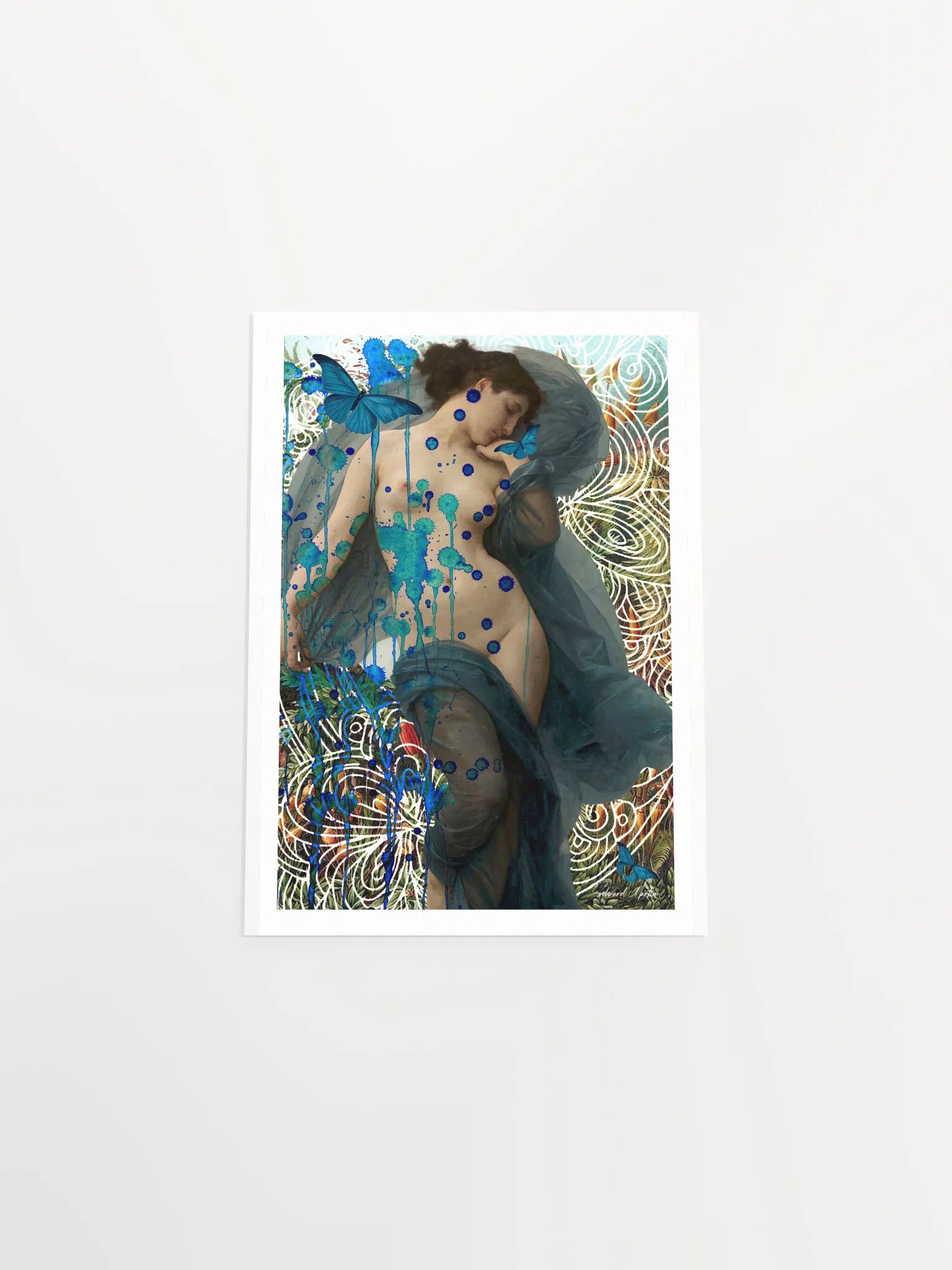'Serene Moment' by Edward Martin-Mixed Media Collage-Surreal Blue Butterfly Poster product image (5)