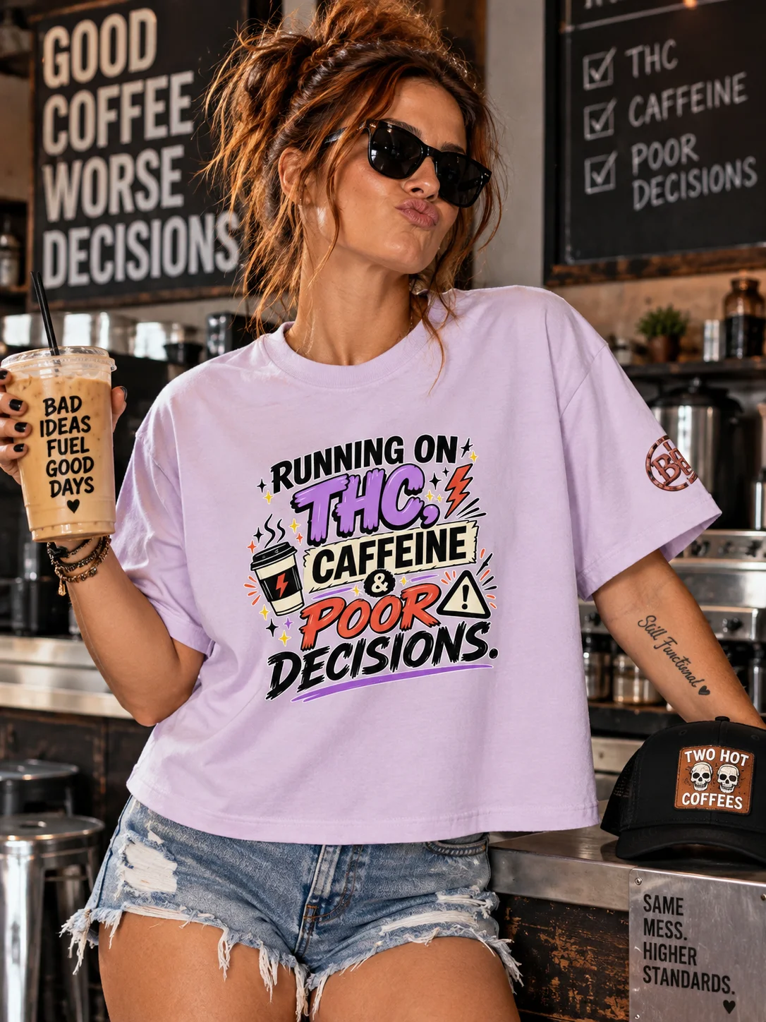Funny THC Women's Boxy Tee — Running on THC, Caffeine & Poor Decisions | Broken Women!™ product image (1)
