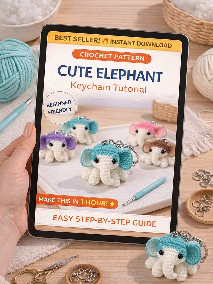 Cute Elephant Crochet Pattern Keychain Amigurumi Beginner Friendly Small Animal PDF Pattern Easy DIY Gift Idea product image (2)