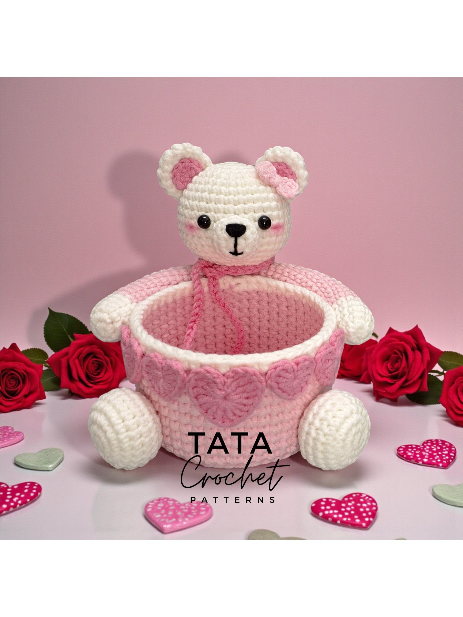 PDF Pattern -♡- Crochet Bear Basket Decorated with Hearts product image (2)