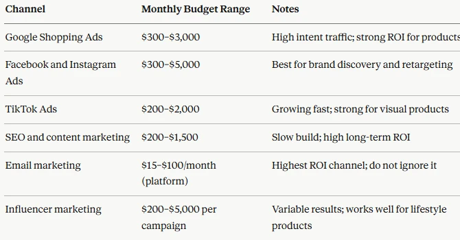Digital Marketing Budget for E-commerce