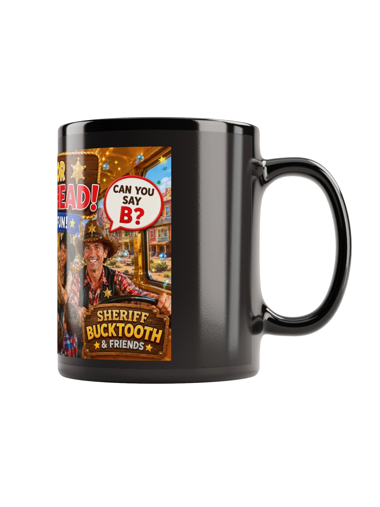 Title: B is for Bobblehead! Mug | Sheriff Bucktooth ABC Collection Description: B is for Bobblehead! Join Sheriff Bucktooth, Deputy Claude, Deputy Jack, and friends as they travel through GlamourTo product image (6)