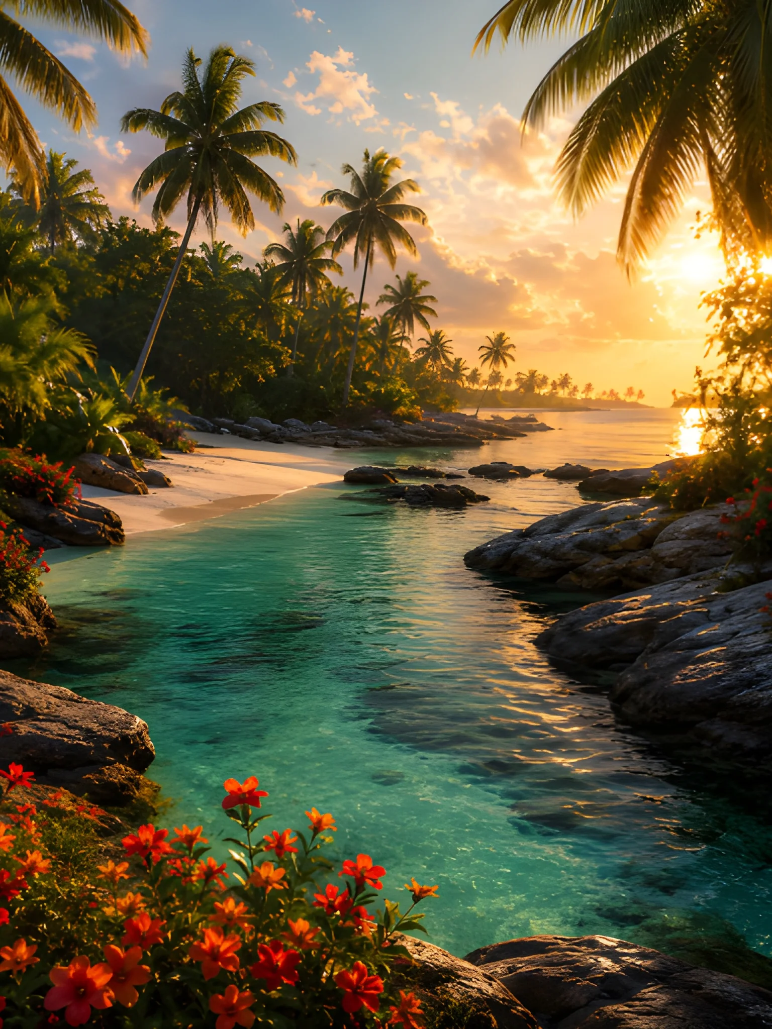 Golden Hour Tropical Beach | Sunset Paradise Digital Wall Art Download | 8K Printable product image (3)