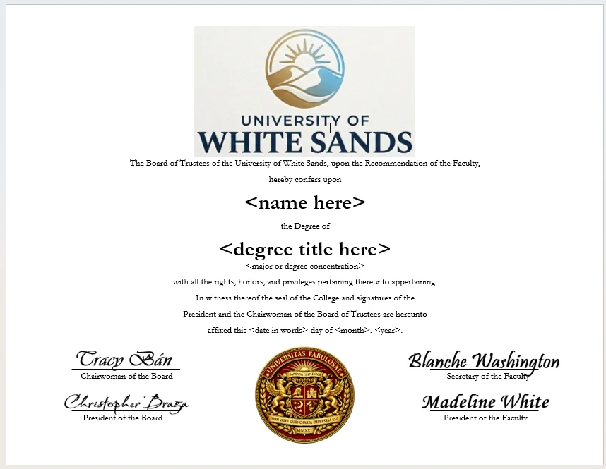 University of White Sands degree parchment product image (1)