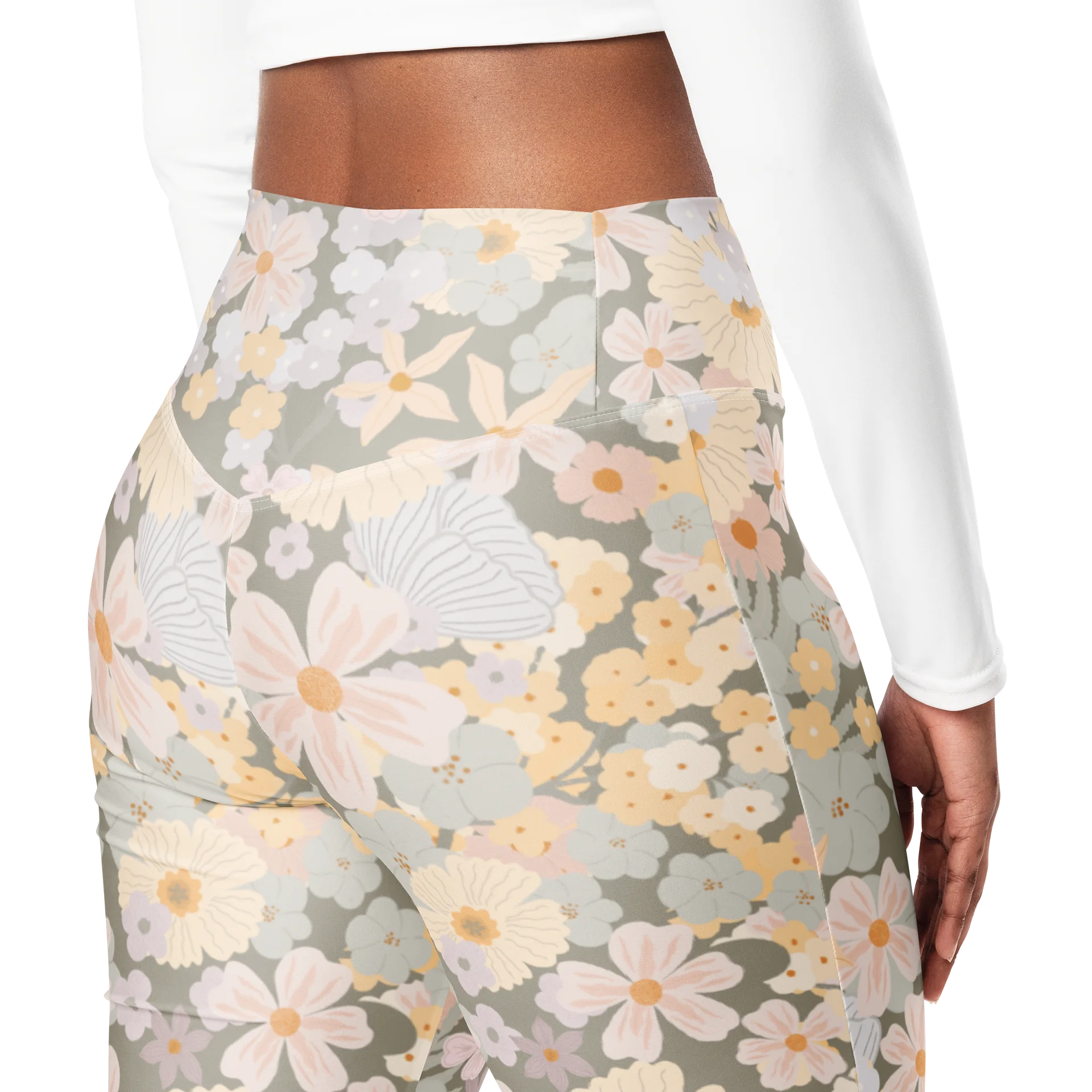 Pastel Cottage Floral Flare Yoga Leggings product image (5)