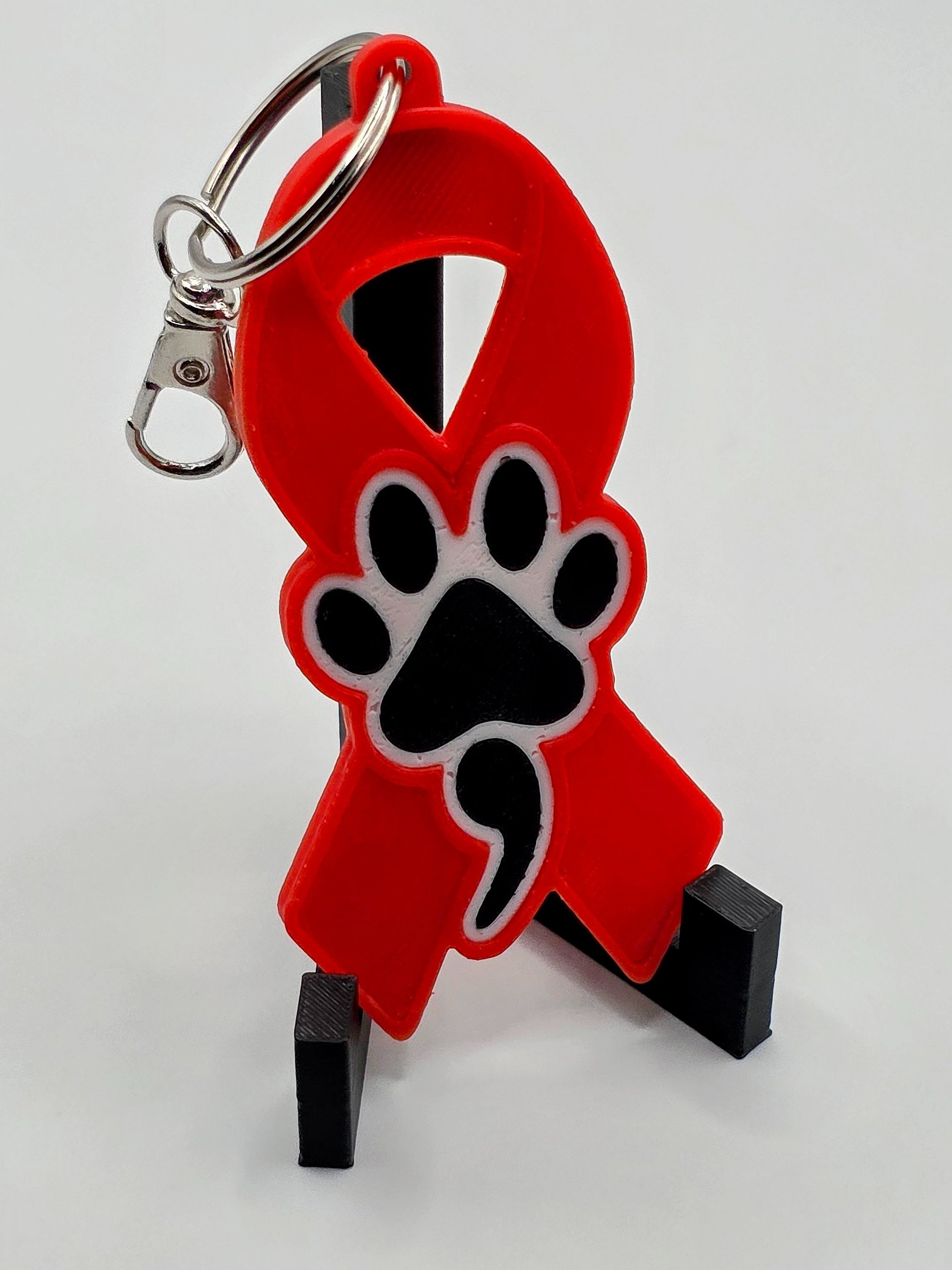 ❤️ Red Awareness Ribbon Keychain | Dog Paw Semicolon product image (1)