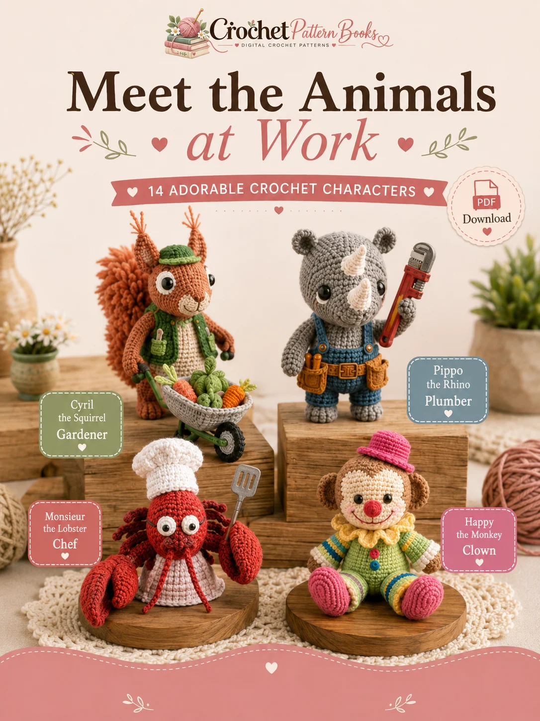 Amigurumi Animal Crochet Patterns with 14 Animals at Work product image (3)