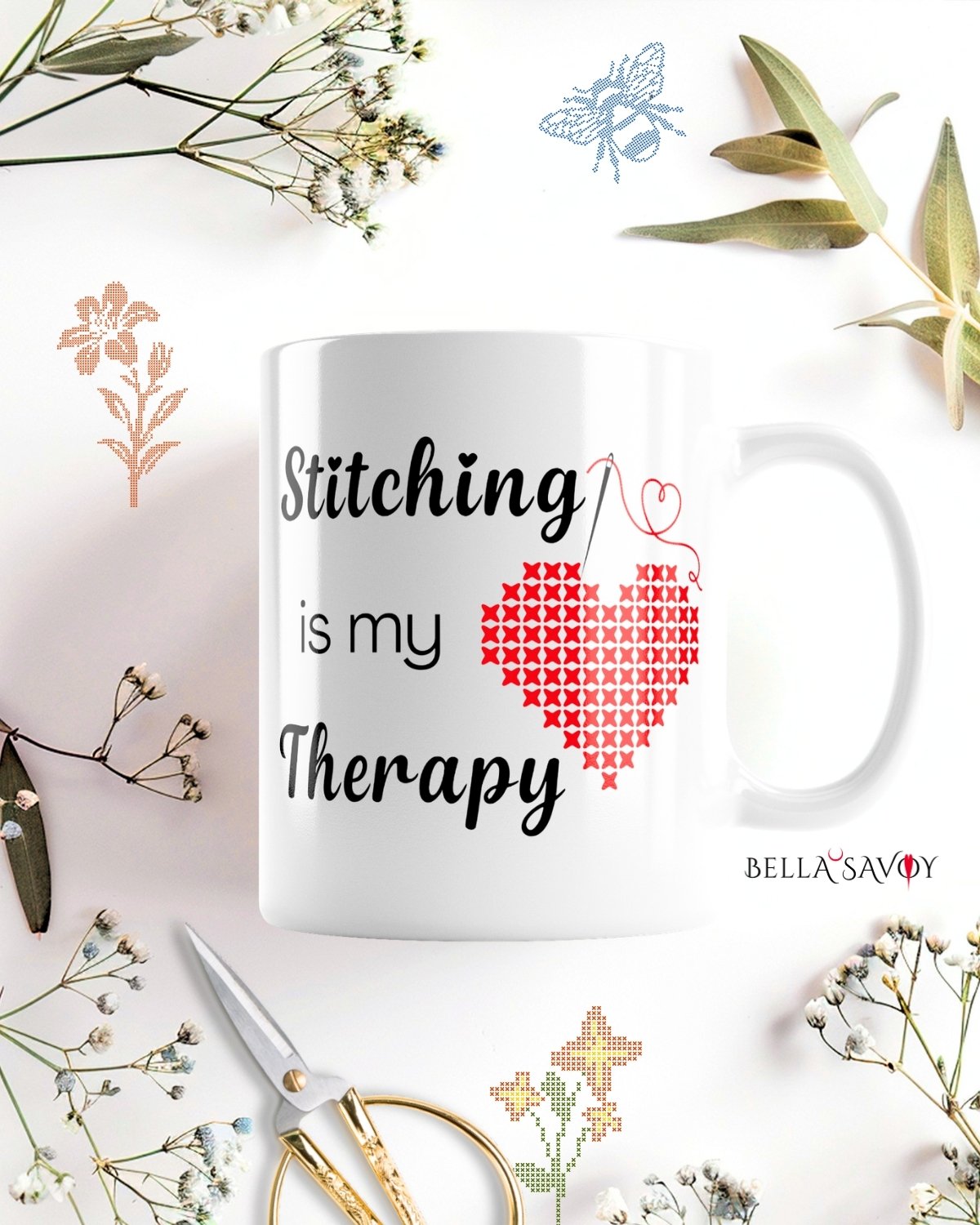 Stitching is my Therapy Cross Stitch Coffee Mug product image (1)