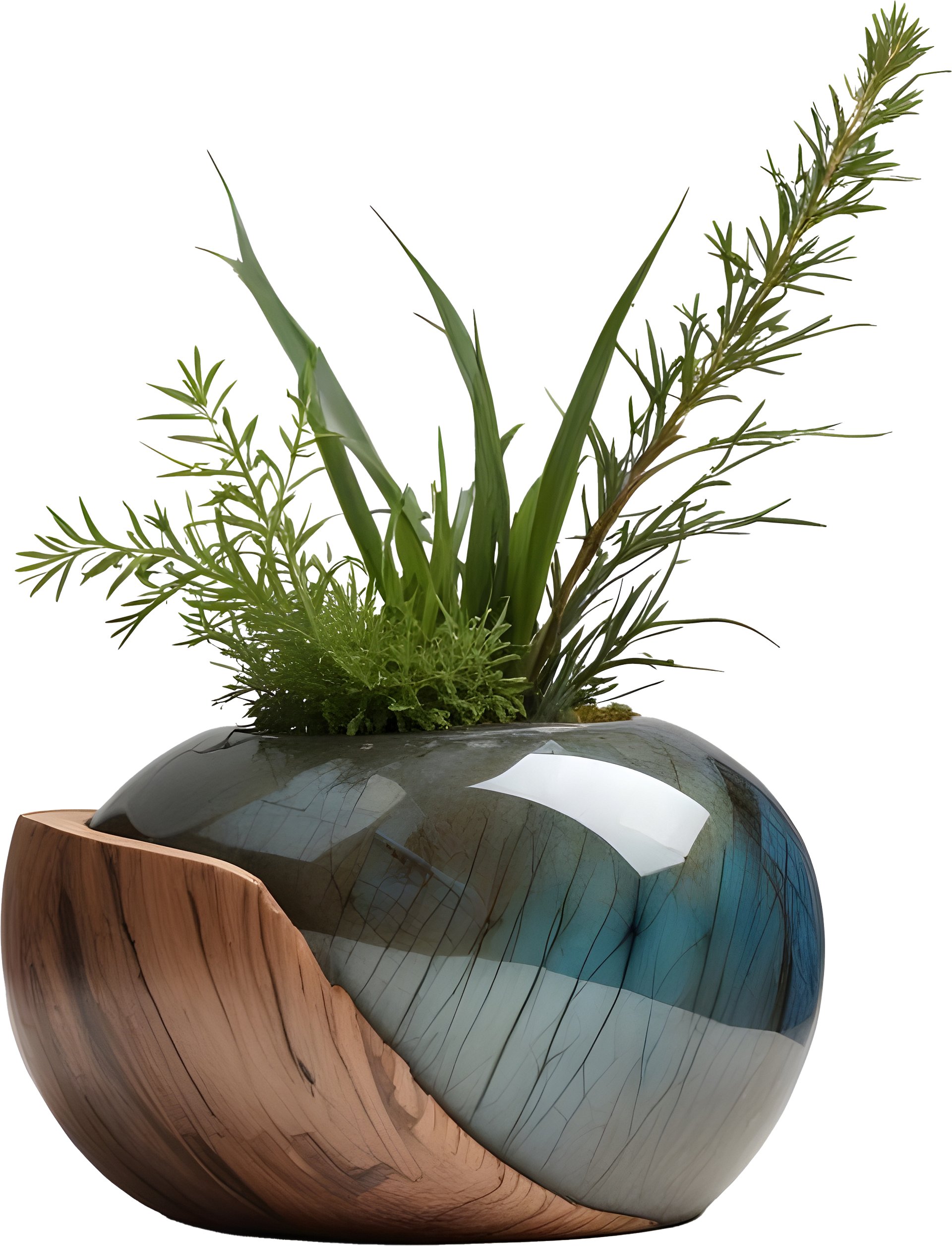 Celestial Grace – Vase Labradorite with Wood Accent product image (1)