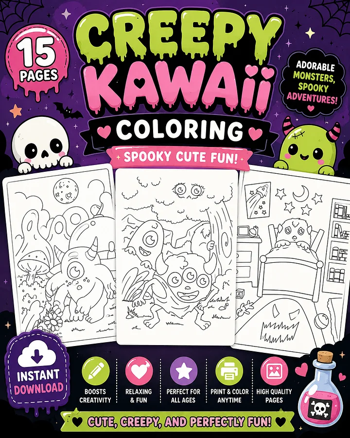 Creepy Kawaii Coloring Pages Printable product image (1)