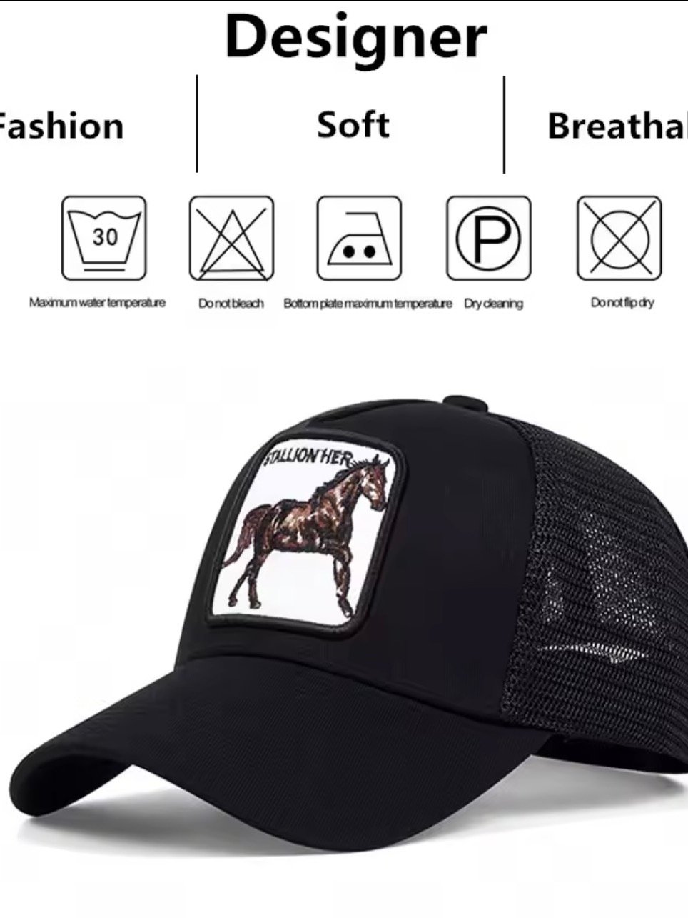Unisex Horse Stallion Her Embroidery Embroidery Baseball Net Caps Spring and Summer Outdoor Adjustable Casual Hats Sunscreen Hat product image (2)