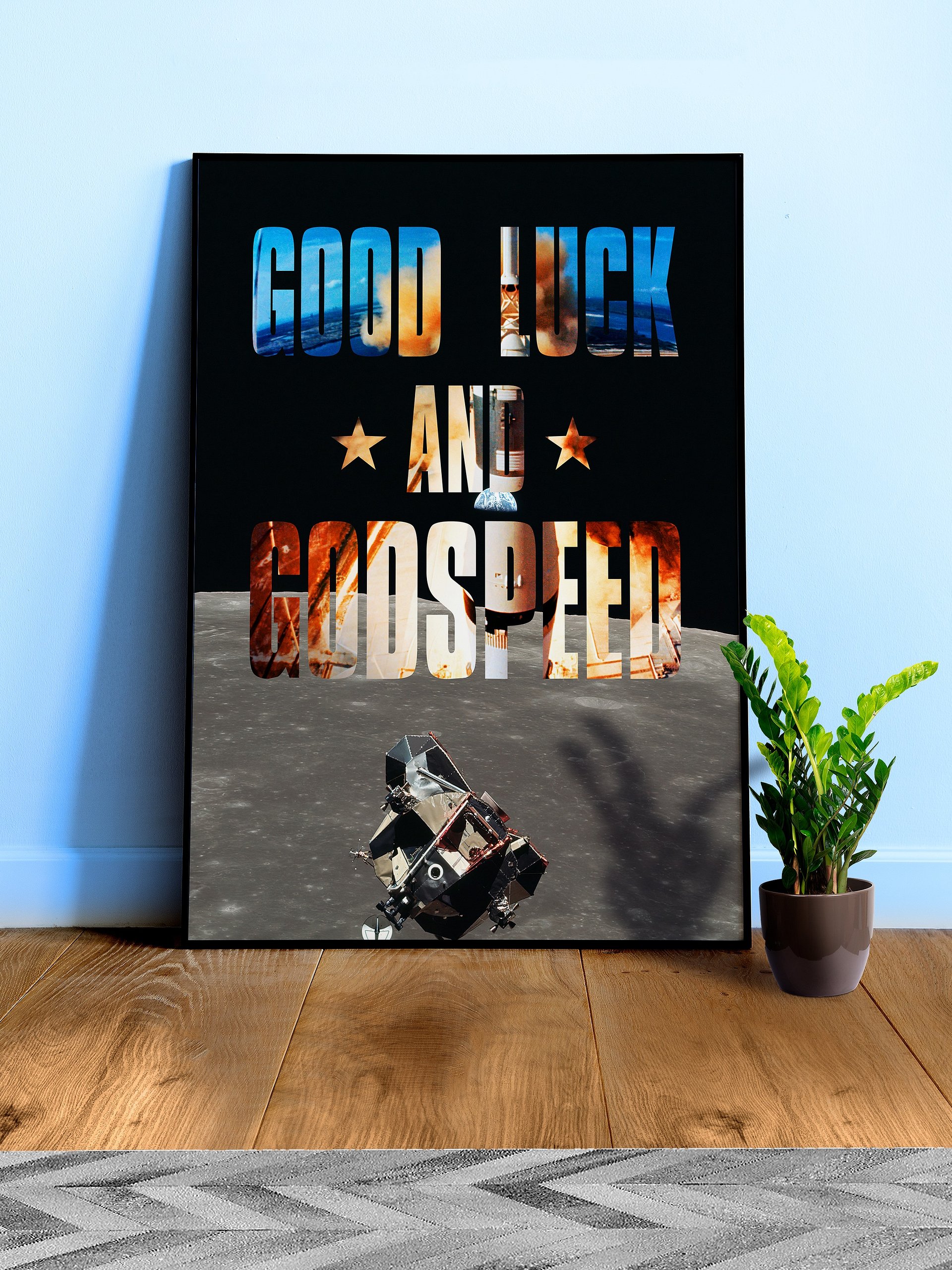 Good Luck and Godspeed / NASA, Apollo missions, Moon — space poster, science poster, space art, space collage product image (1)