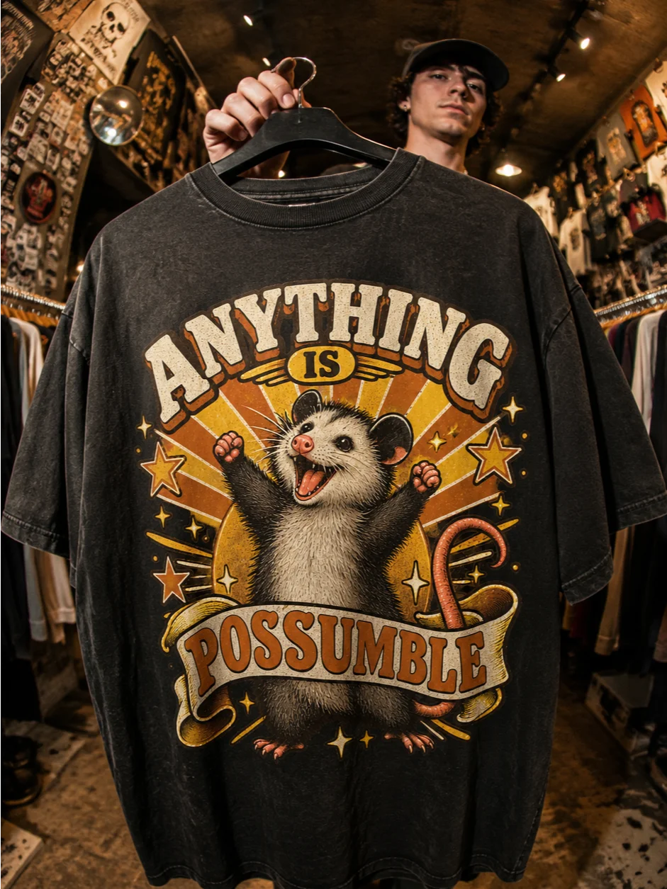 Anything is Possumble — Retro Motivational Possum Graphic Tee product image (1)