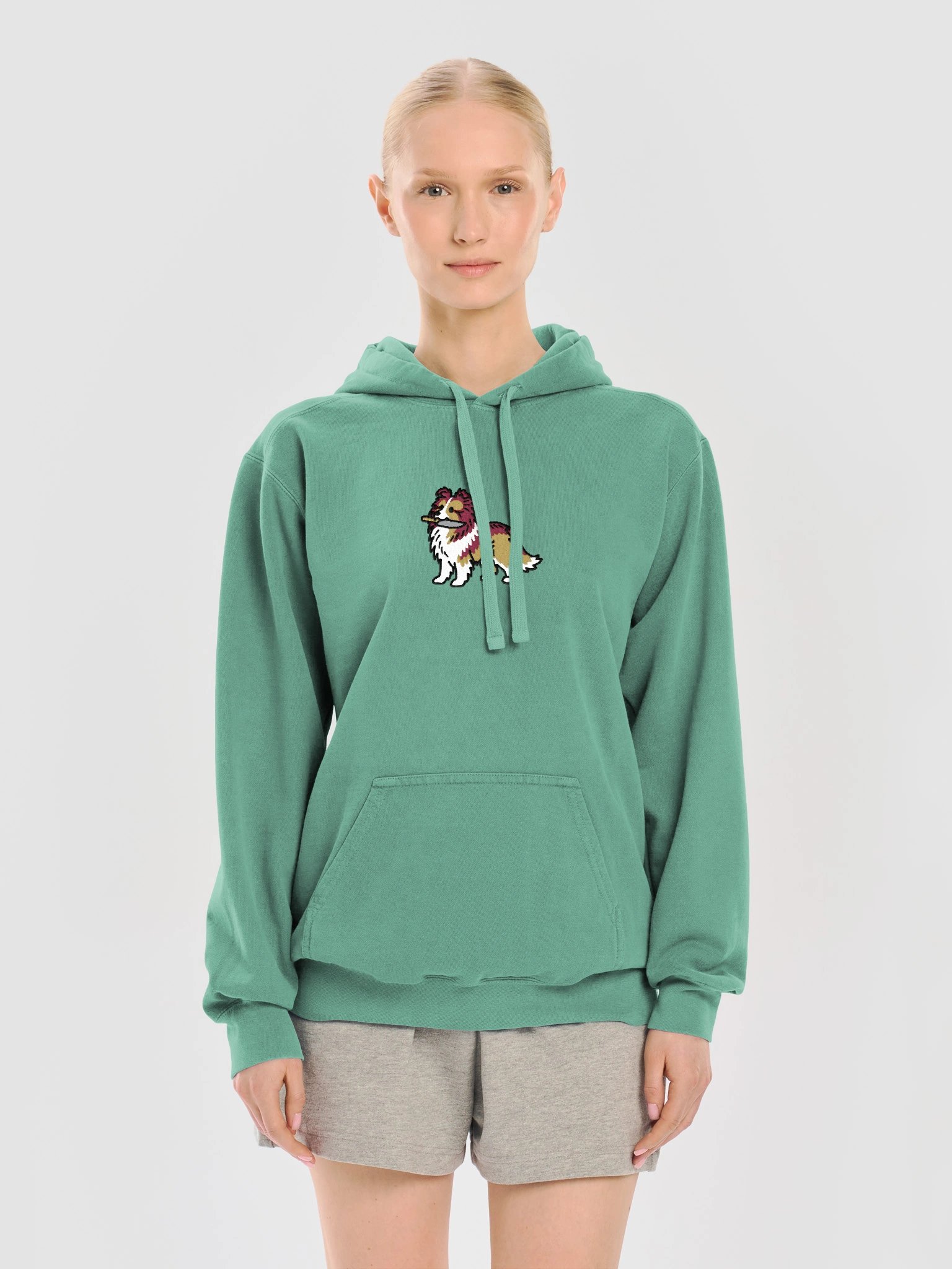 Funny Chibi-Style Shetland Sheepdog(Sable & White) Embroidered Premium Hoodie product image (45)