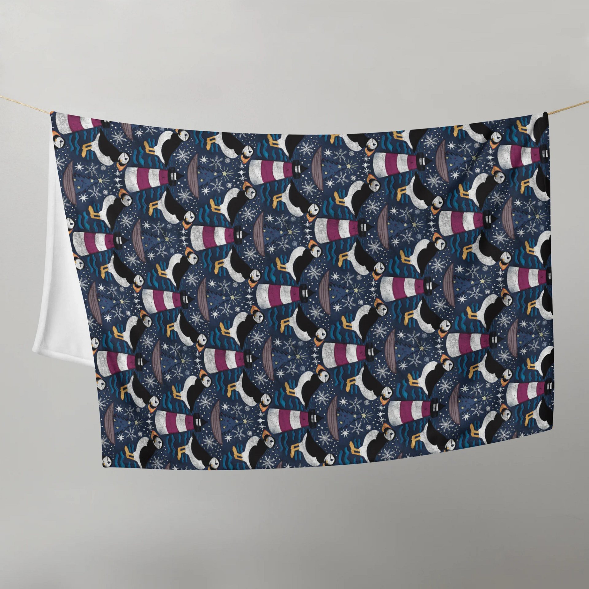 Folk Puffins Coastal Christmas Throw Blanket | by Monique Faella Designs™ product image (5)