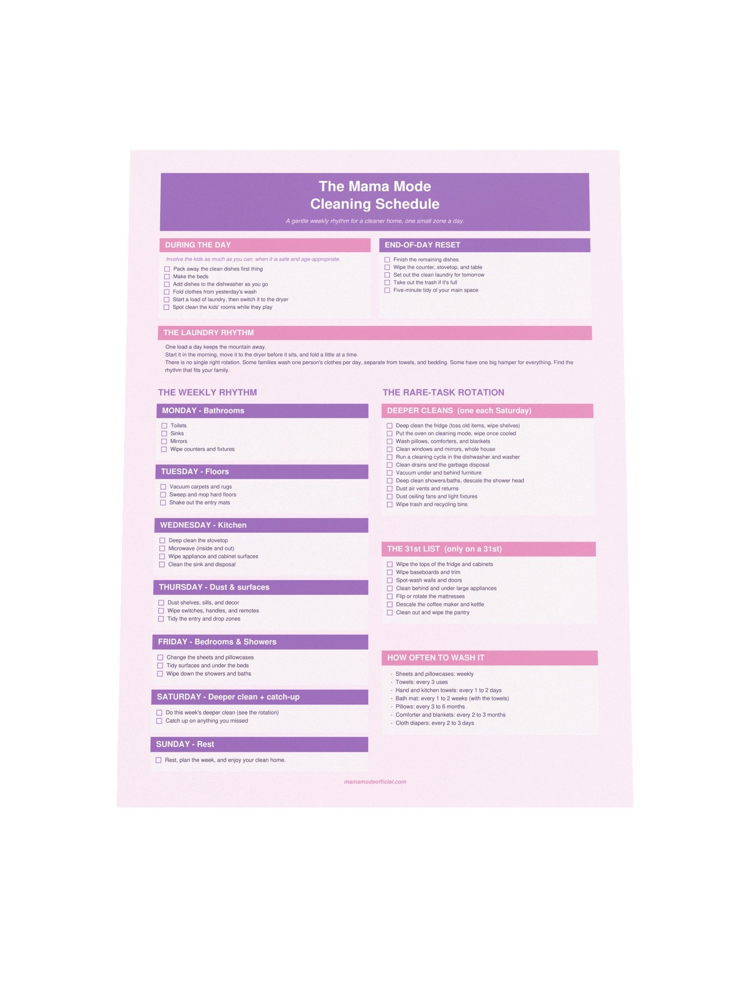 Mama Mode Cleaning Schedule Poster product image (7)