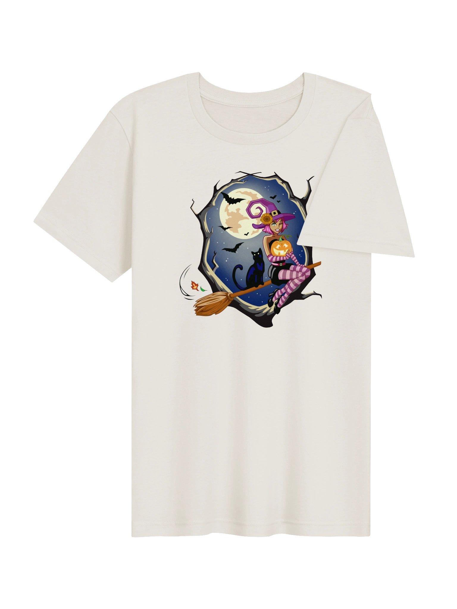 Whimsical Halloween Sunflower Witch Tee – Vintage White Holiday Graphic T-Shirt product image (4)