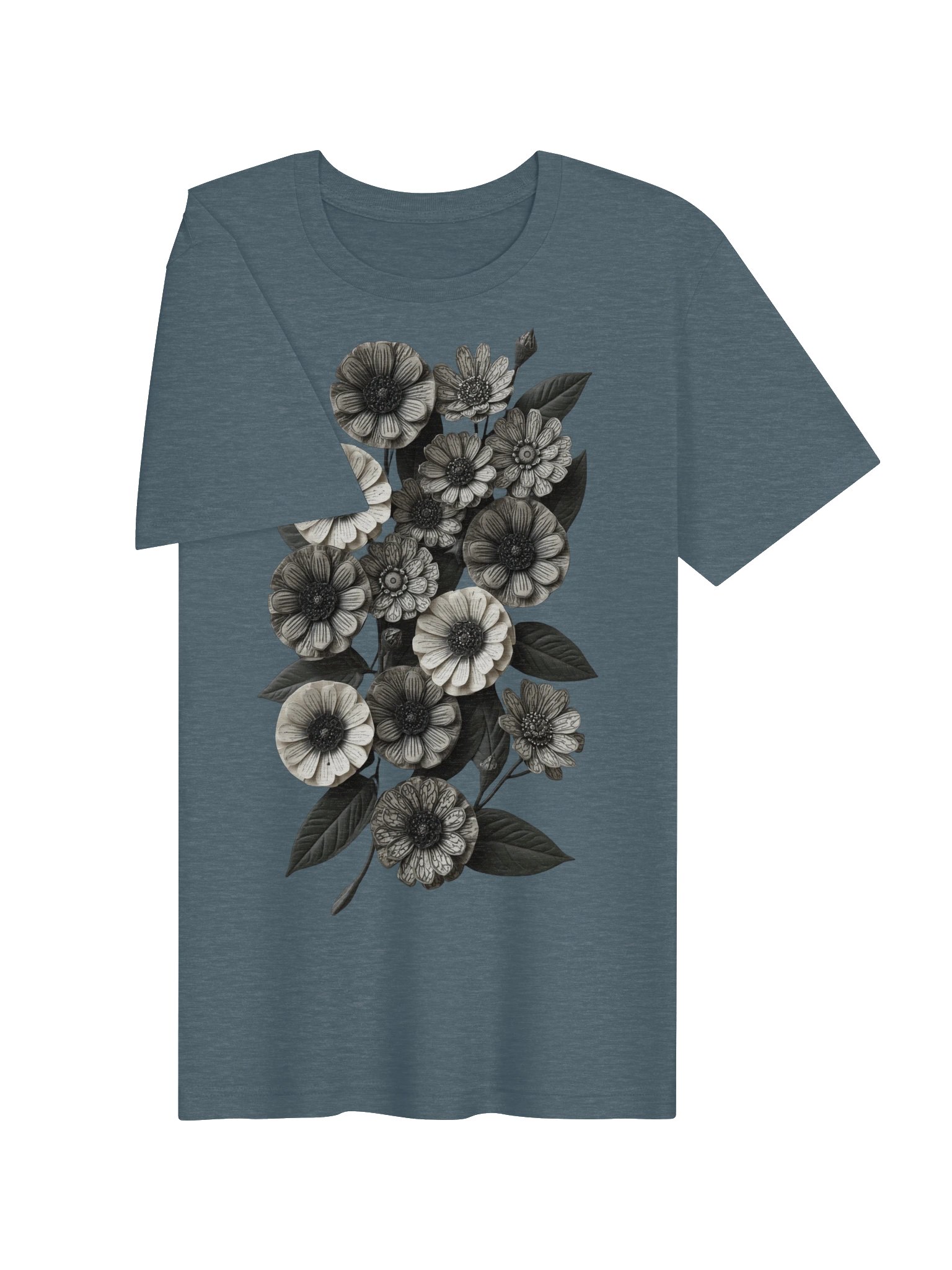 Monochrome Floral Graphic Tee, Botanical Flower Shirt, Minimalist Nature Graphic product image (4)