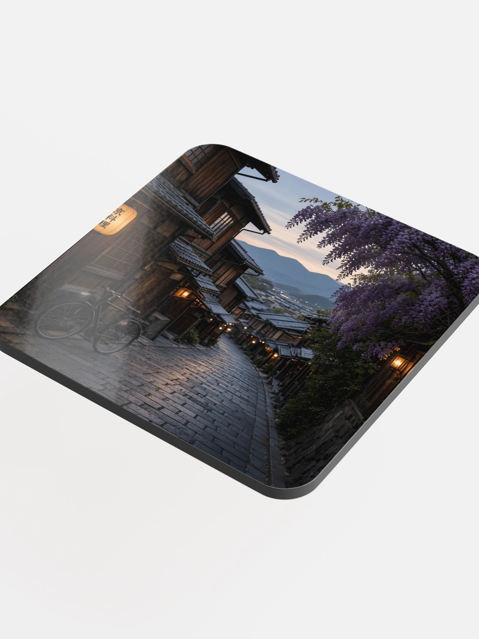 Traditional Japanese Street Wisteria Evening Glossed Cork Coaster | Scenic Asian Alleyway Drink Coaster product image (4)