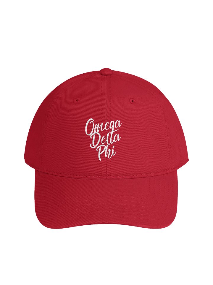 Omega Delta Phi Script Otto Cap Low Profile Baseball Cap (Red) product image (1)