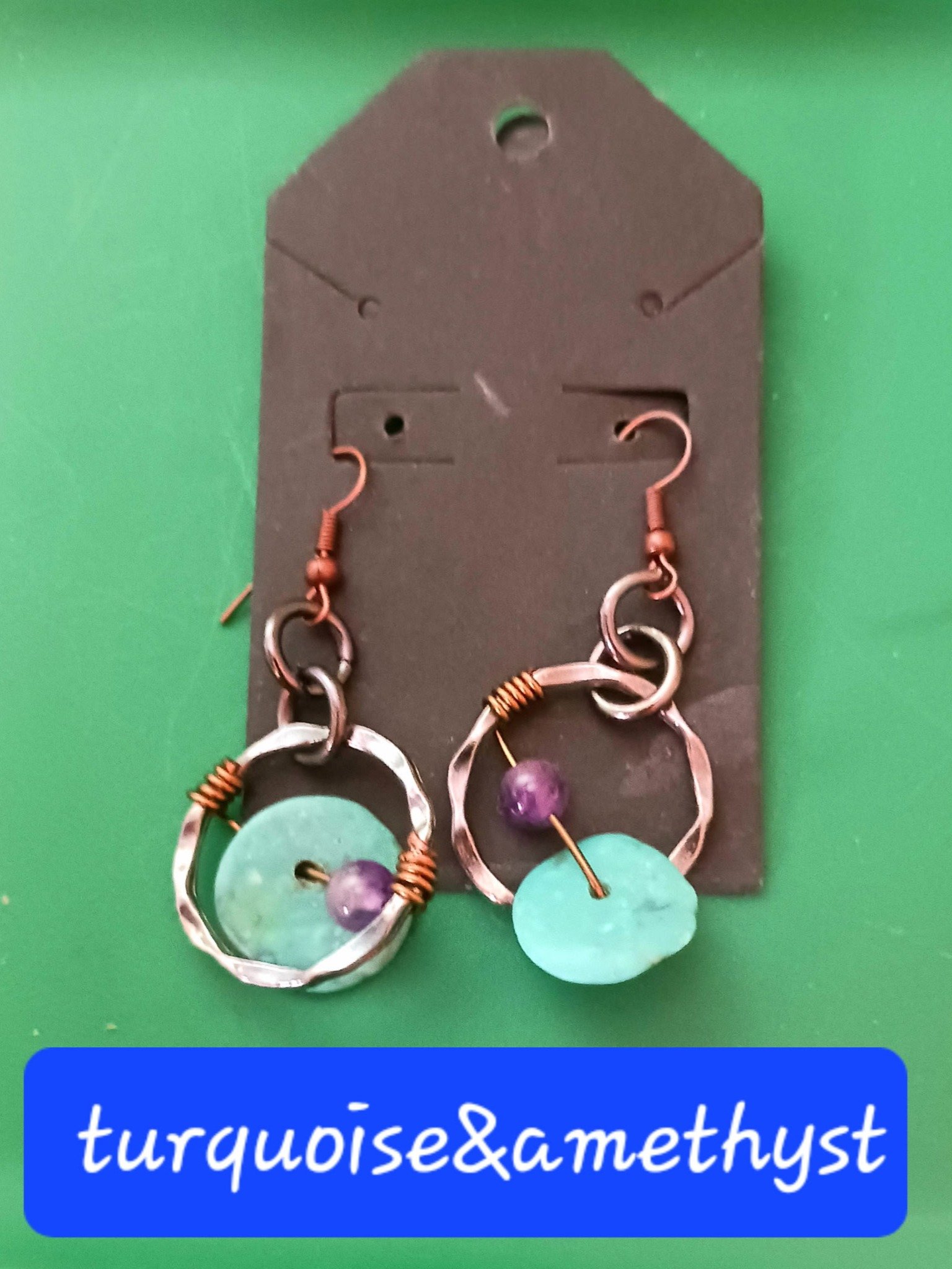 Turquoise and Amethyst Earrings - Handmade Gemstone Jewelry product image (2)