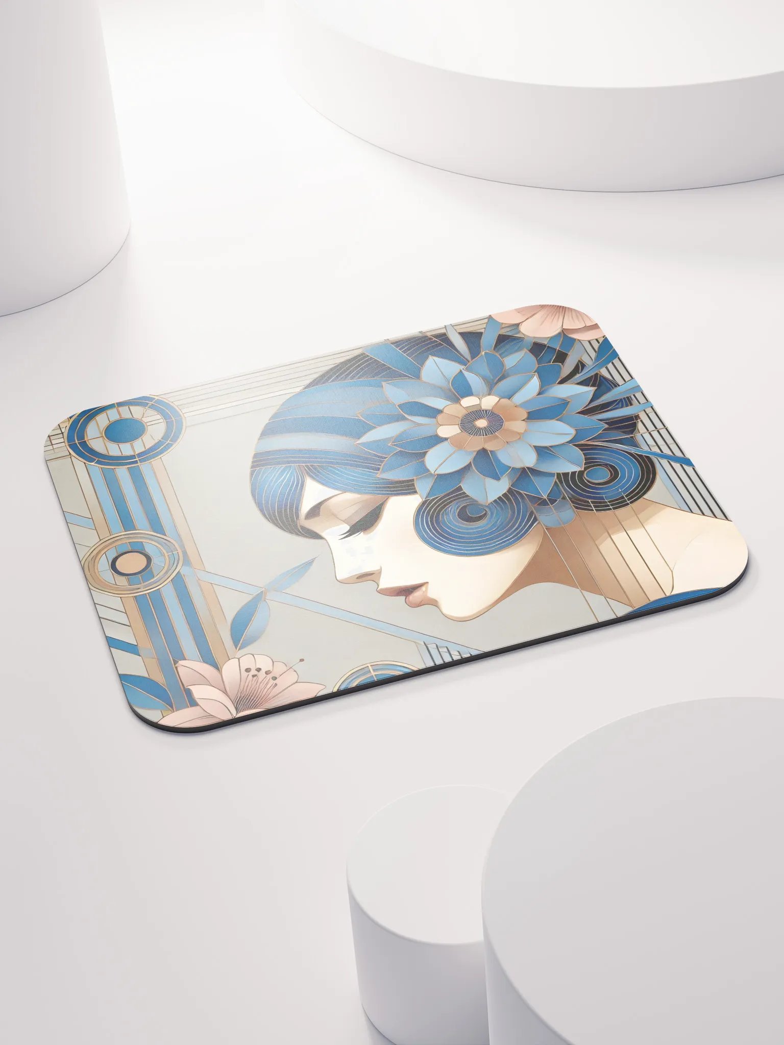 Art Deco Blue Floral Mouse Pad product image (5)