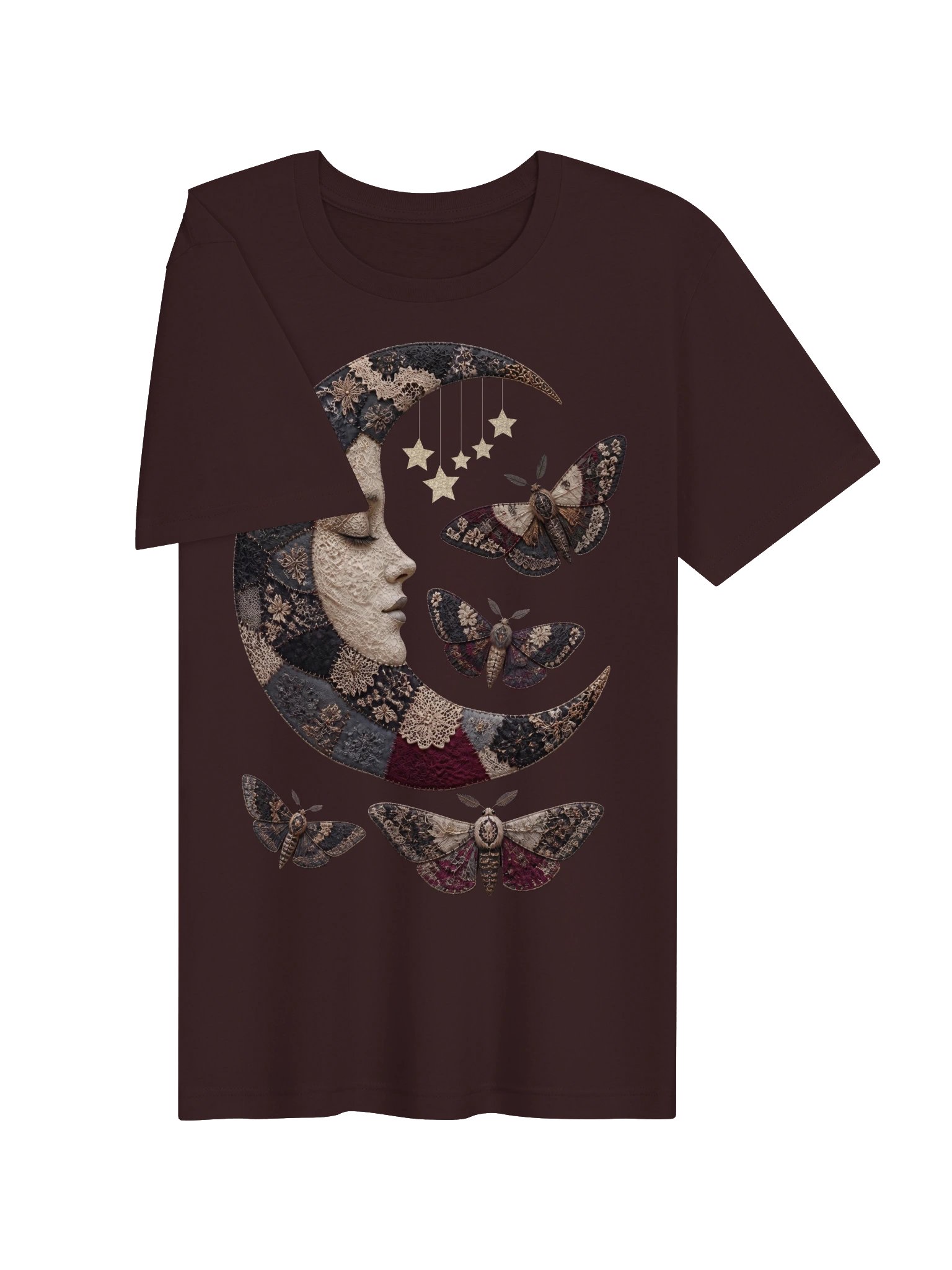 Whimsigoth Moon & Lunar Moth Shirt, Faux Patchwork Celestial Tee product image (4)
