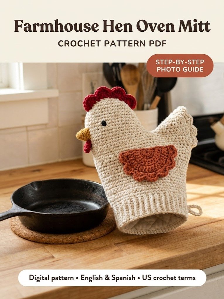 Farmhouse Hen Oven Mitt Crochet Pattern PDF – Insulated Kitchen Glove product image (1)