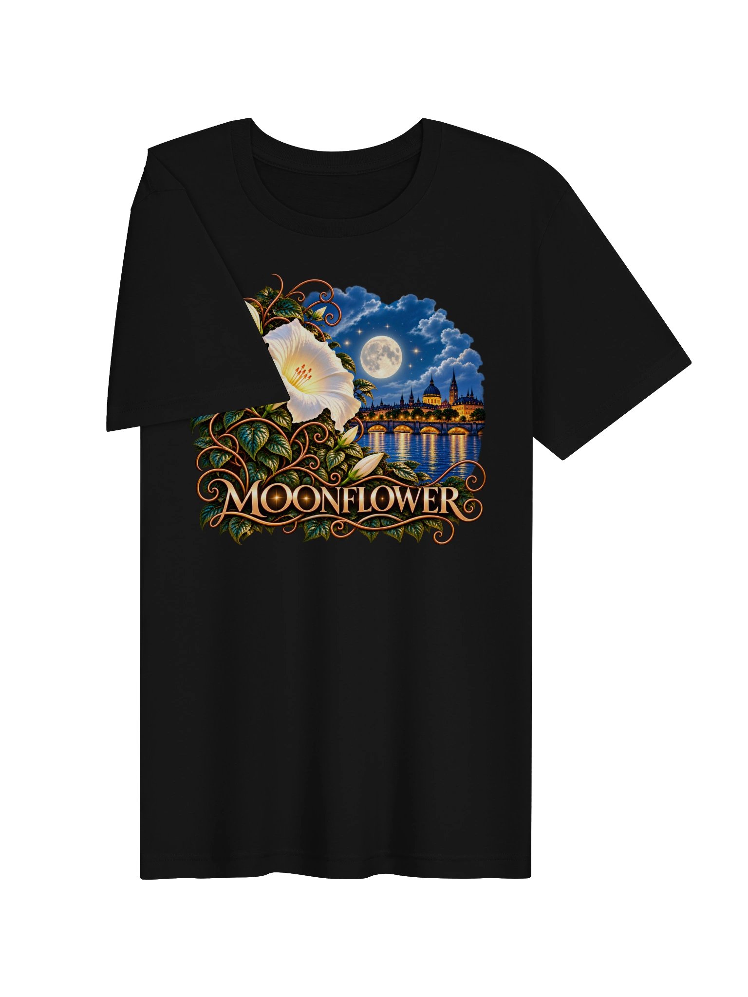 Moonflower – Moonlight & Floral Art T-Shirt by Elixir AJ product image (3)