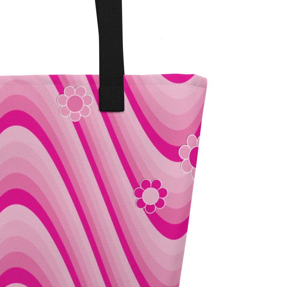 Retro Flowers Pink Wave Tote Bag product image (3)