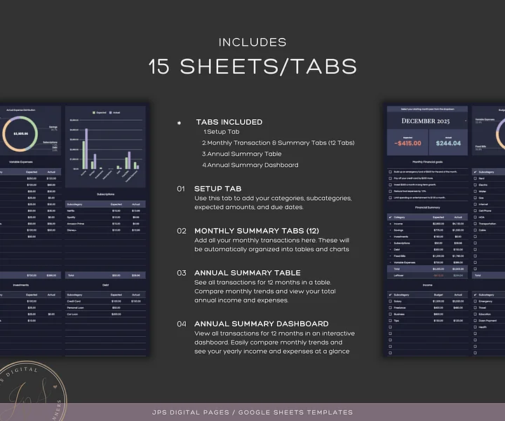 Monthly and Annual Budget Spreadsheet (Dark Mode) product image (2)