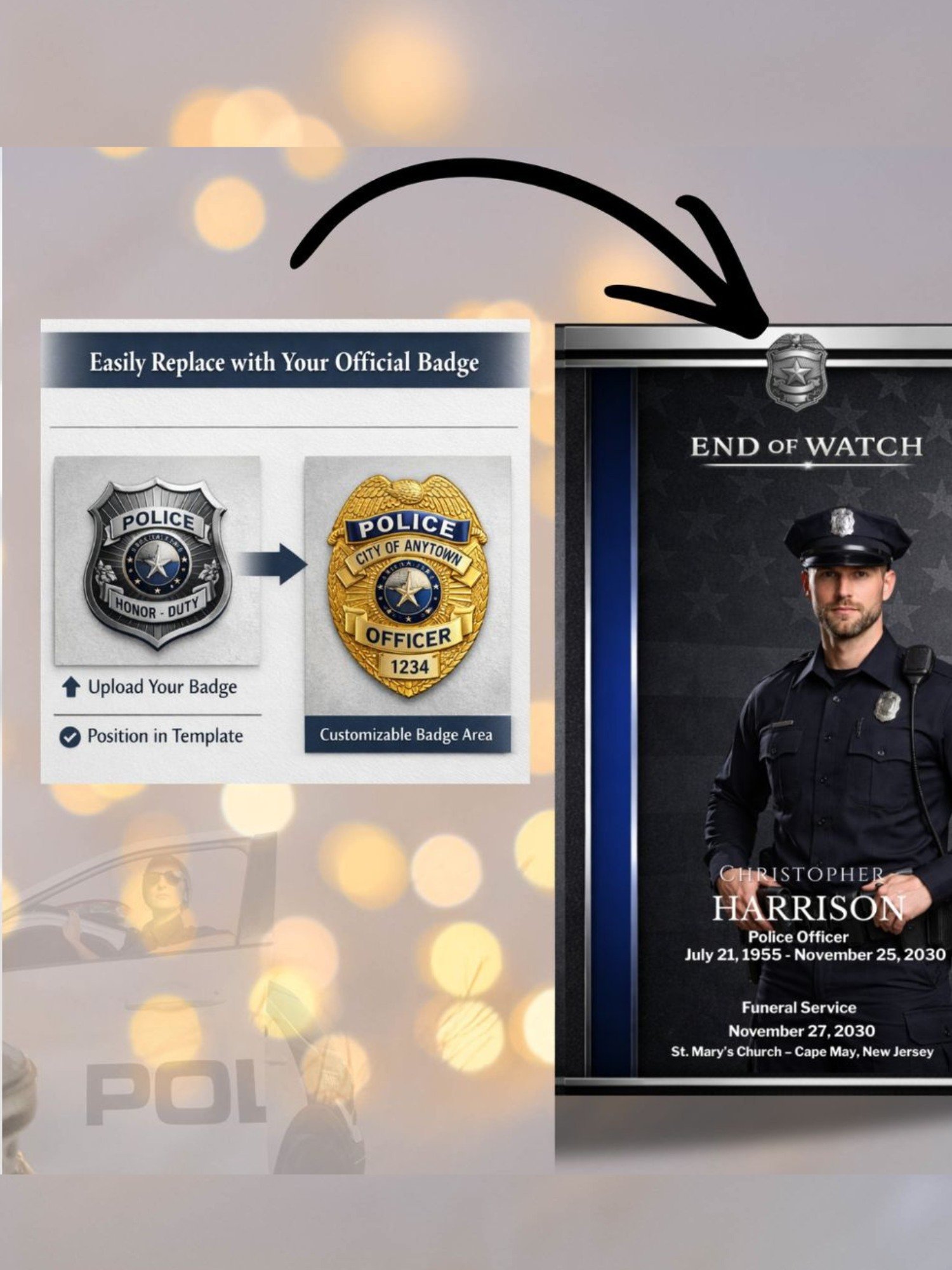 Police Funeral Program Template Bundle Tabloid & Legal | 8-Page End of Watch Memorial Booklet | Editable Canva Template with Mobile Version & QR Code product image (5)
