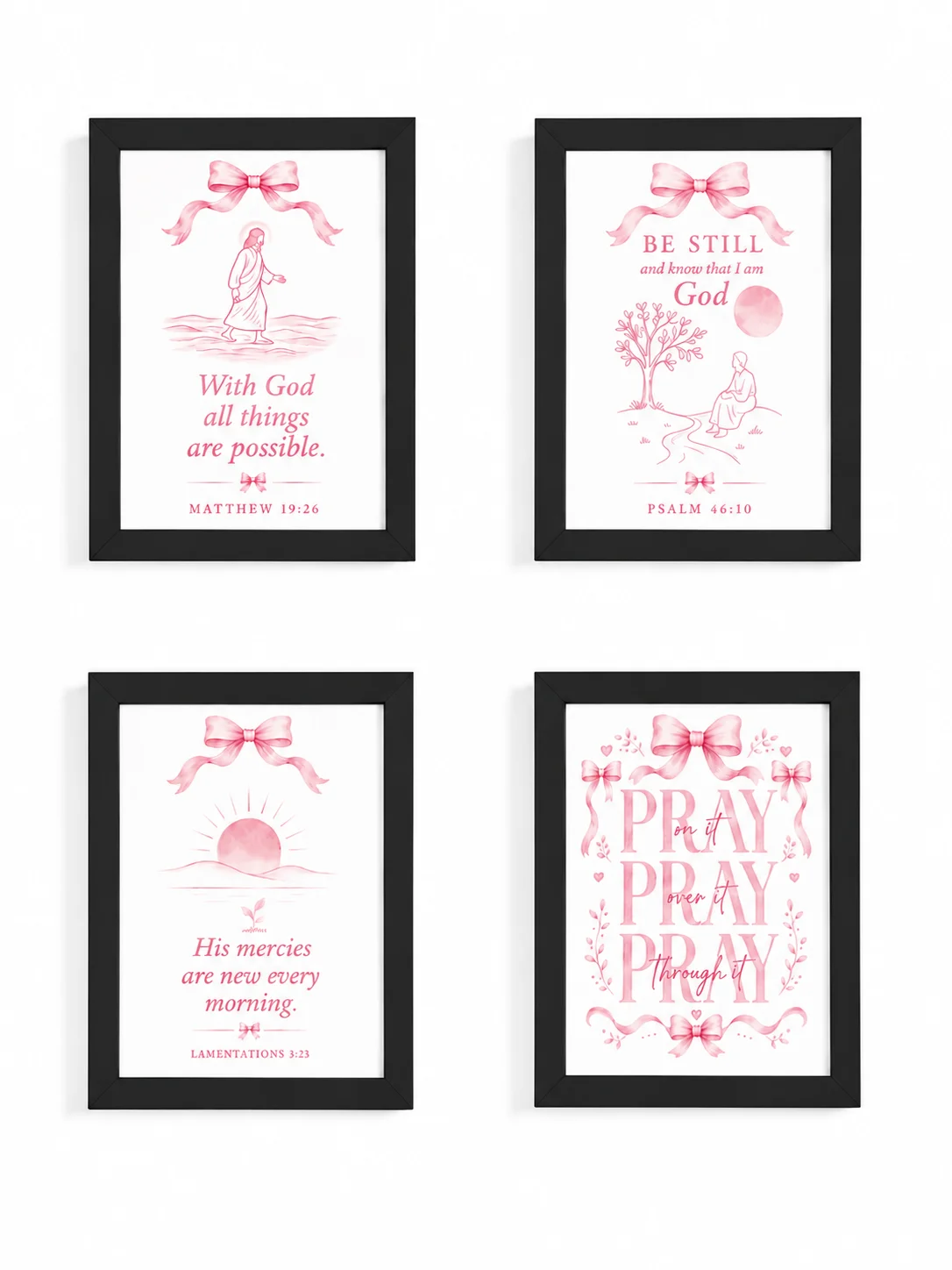 Pink Coquette Bow Framed Christian Wall Art Bundle Set of 4 product image (2)