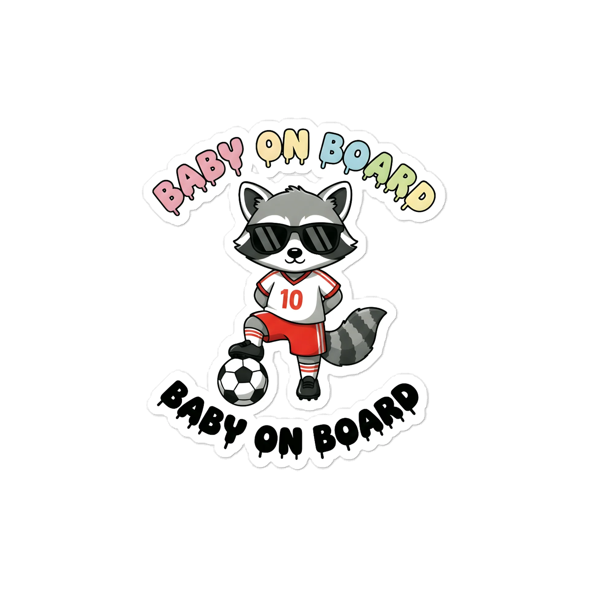 Funny Raccoon Soccer Baby on Board Sticker - 5x5 Weatherproof Vinyl Car Decal - Cute Raccoon Soccer Mom and Soccer Dad Gift product image (1)