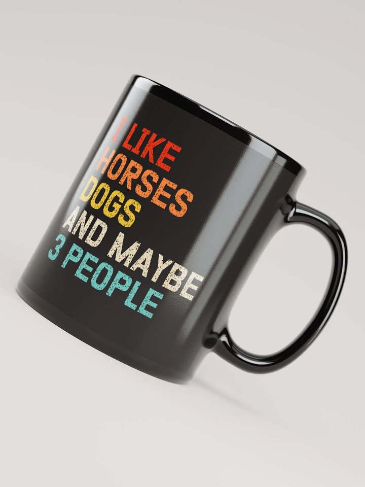 "Horses, Dogs and 3 people" black glossy mug product image (2)