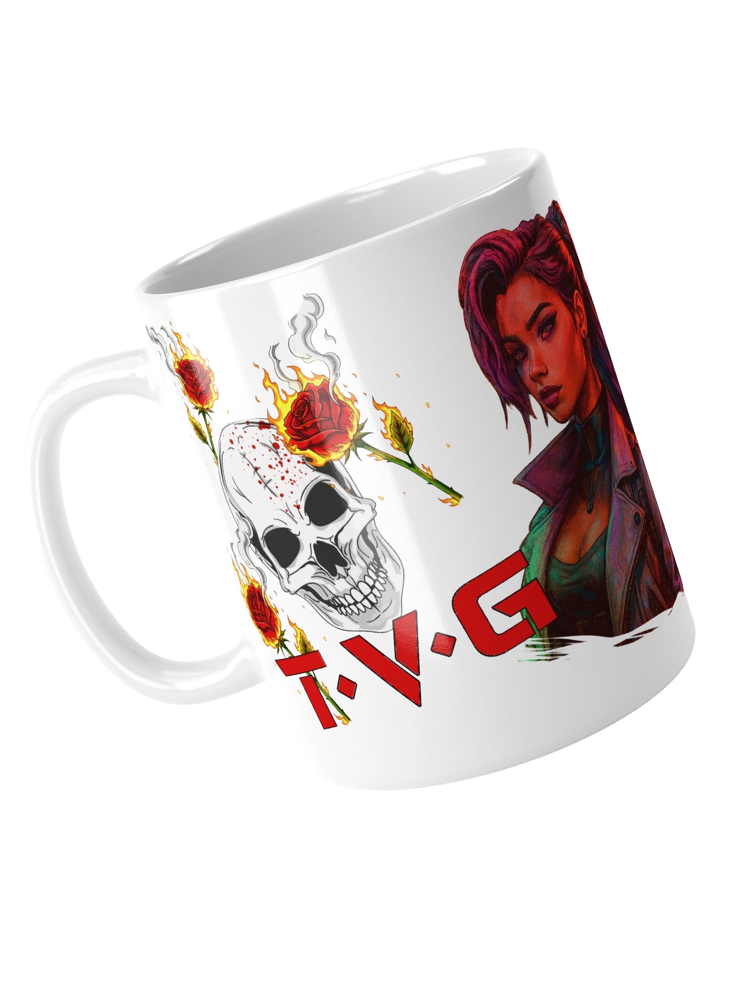Twisted Virus Gaming - Anime Girl, Skull n Fire Rose Mug product image (1)