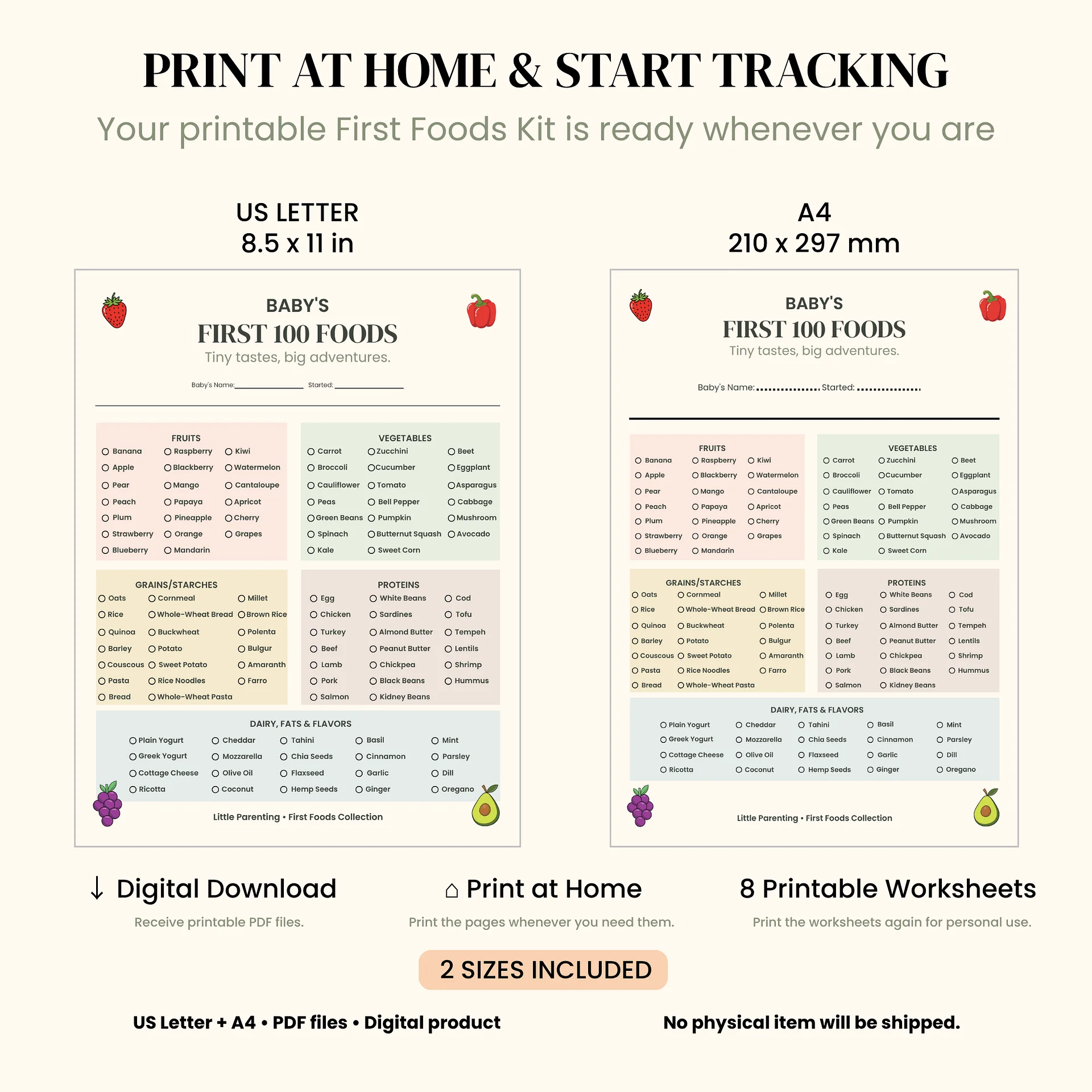 Baby’s First 100 Foods Printable | Baby Food Tracker & Meal Planning Kit product image (6)