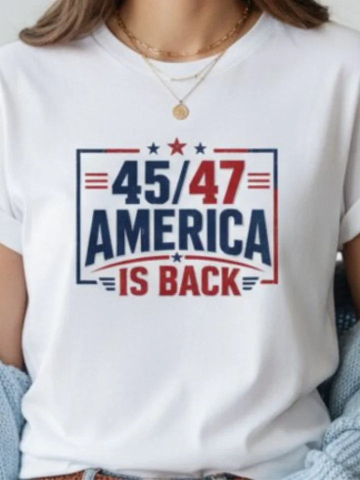 45/47 America Is Back Patriotic T-Shirt | Red White Blue Stars & Stripes Graphic Shirt product image (1)