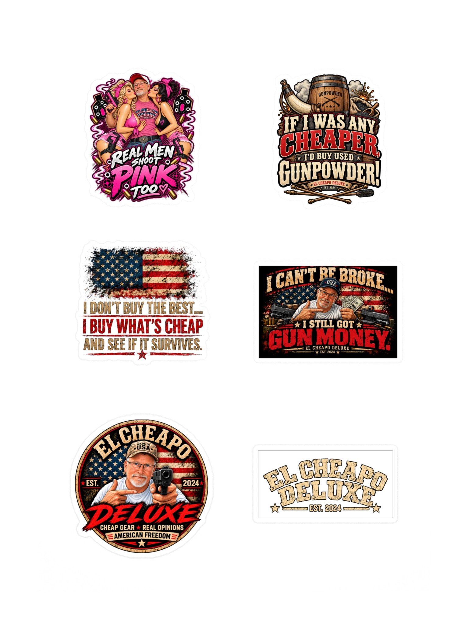 El Cheapo Deluxe Patriotic Gun Humor Sticker Sheet product image (3)