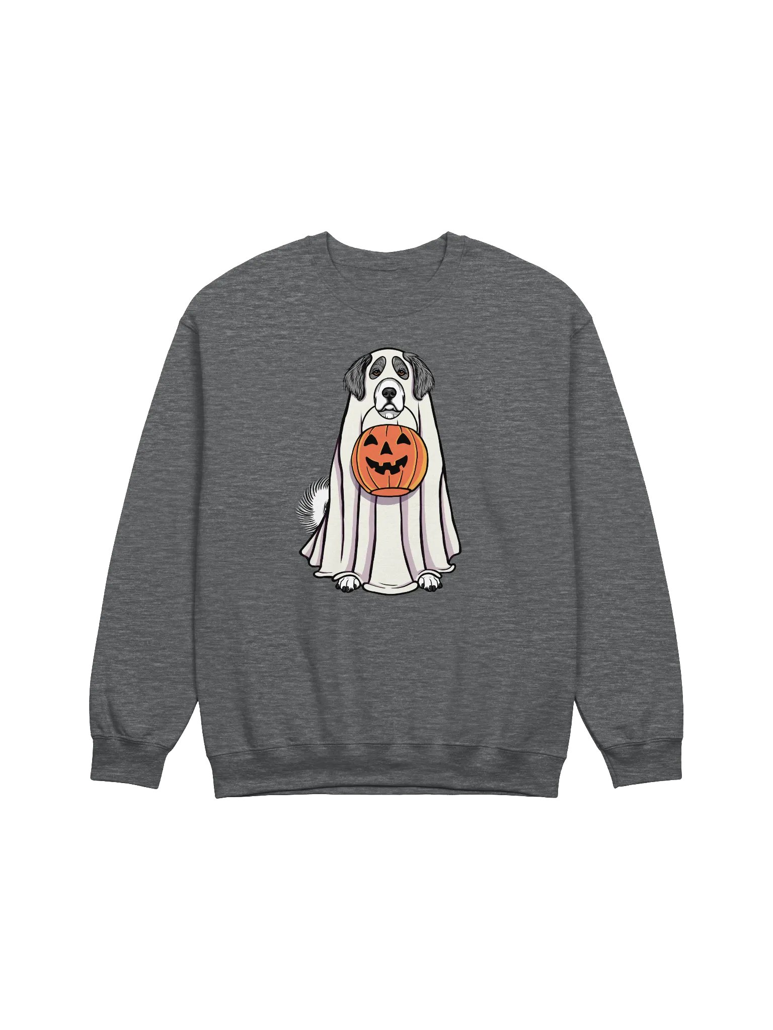 Funny Halloween Great Pyrenees(Gray) Sweatshirt | Funny Pyr Wearing a Ghost Costume and Holding a Pumpkin Basket product image (1)