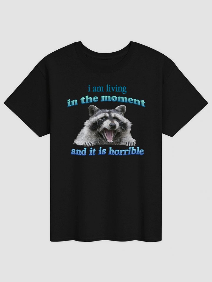 I am living in the moment (and it is horrible) raccoon T-shirt product image (9)