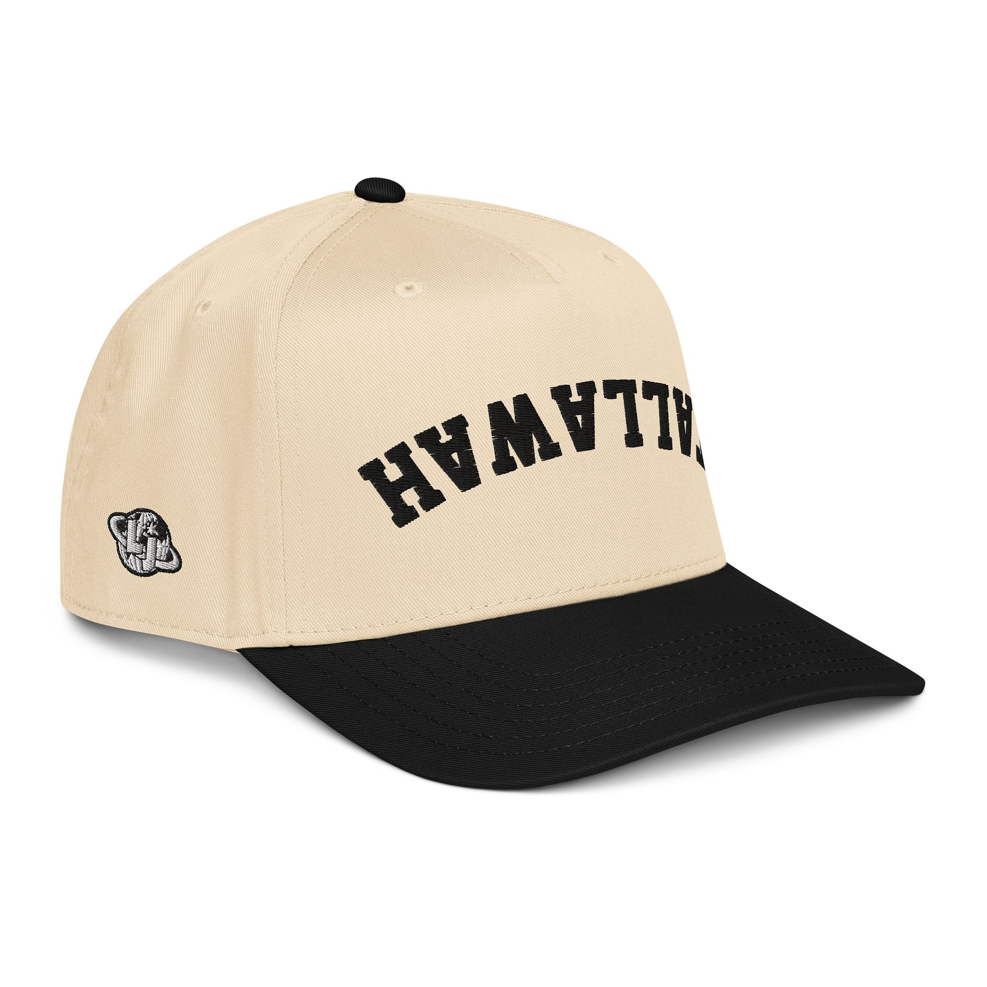 "likkle but TALLAWAH" Two Tone Baseball Cap in Black/Natural product image (4)
